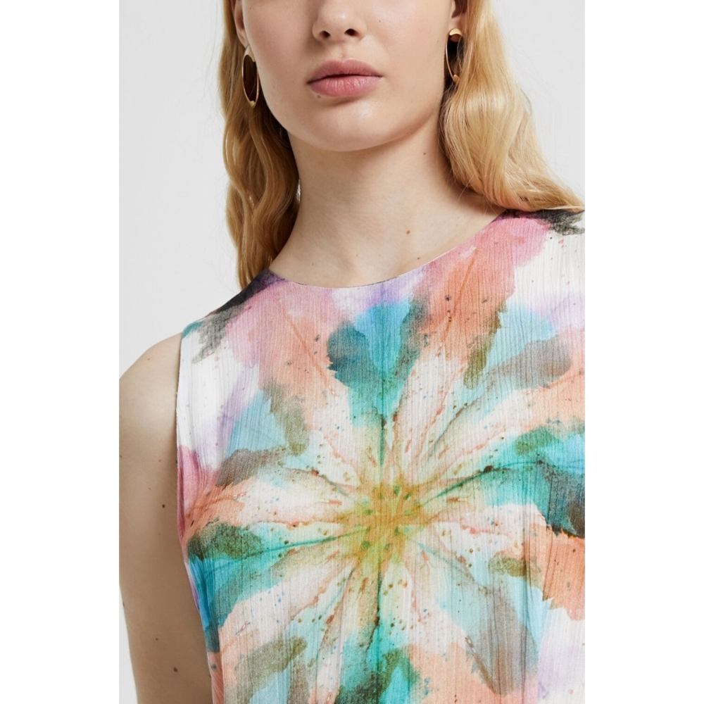 Desigual Long Faded Floral Watercolor Maxi Dress Size 8 Color White Multi NWT - Picture 2 of 15